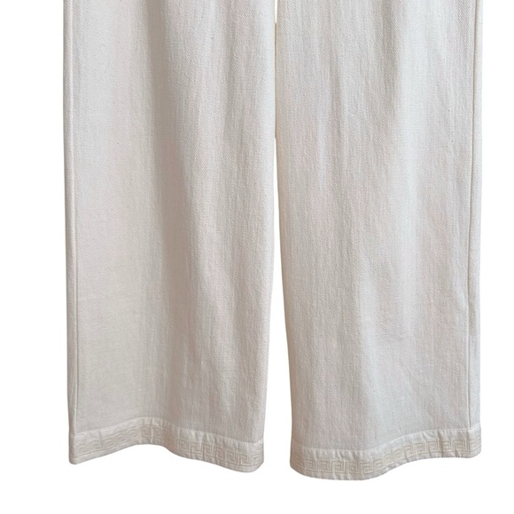 THE EARTH COLLECTION Natural Cotton Cream Wide Leg Crop Pants Greek Key Hem XXL - Picture 6 of 10